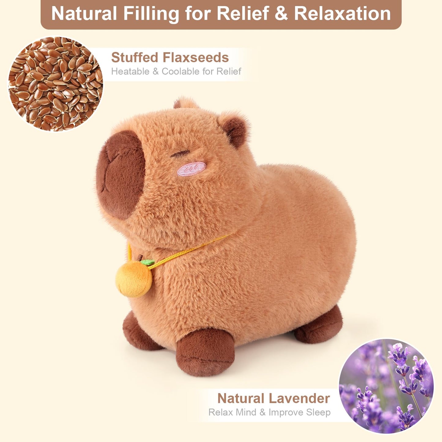 Peluche Capybara Chauffante et Réfrigérante – Soulagement Stress & Détente, Parfum Lavande, Cadeau pour Enfants et Adultes