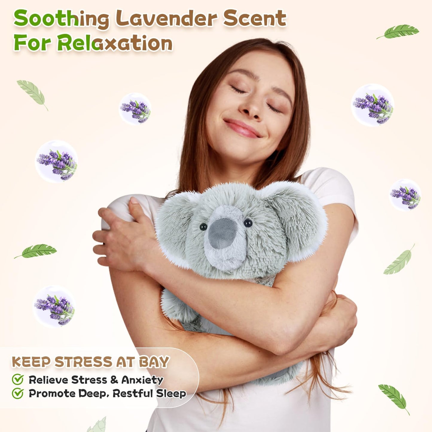 Coussin chauffant Koala pour soulagement crampes, stress & détente, peluche parfum lavande