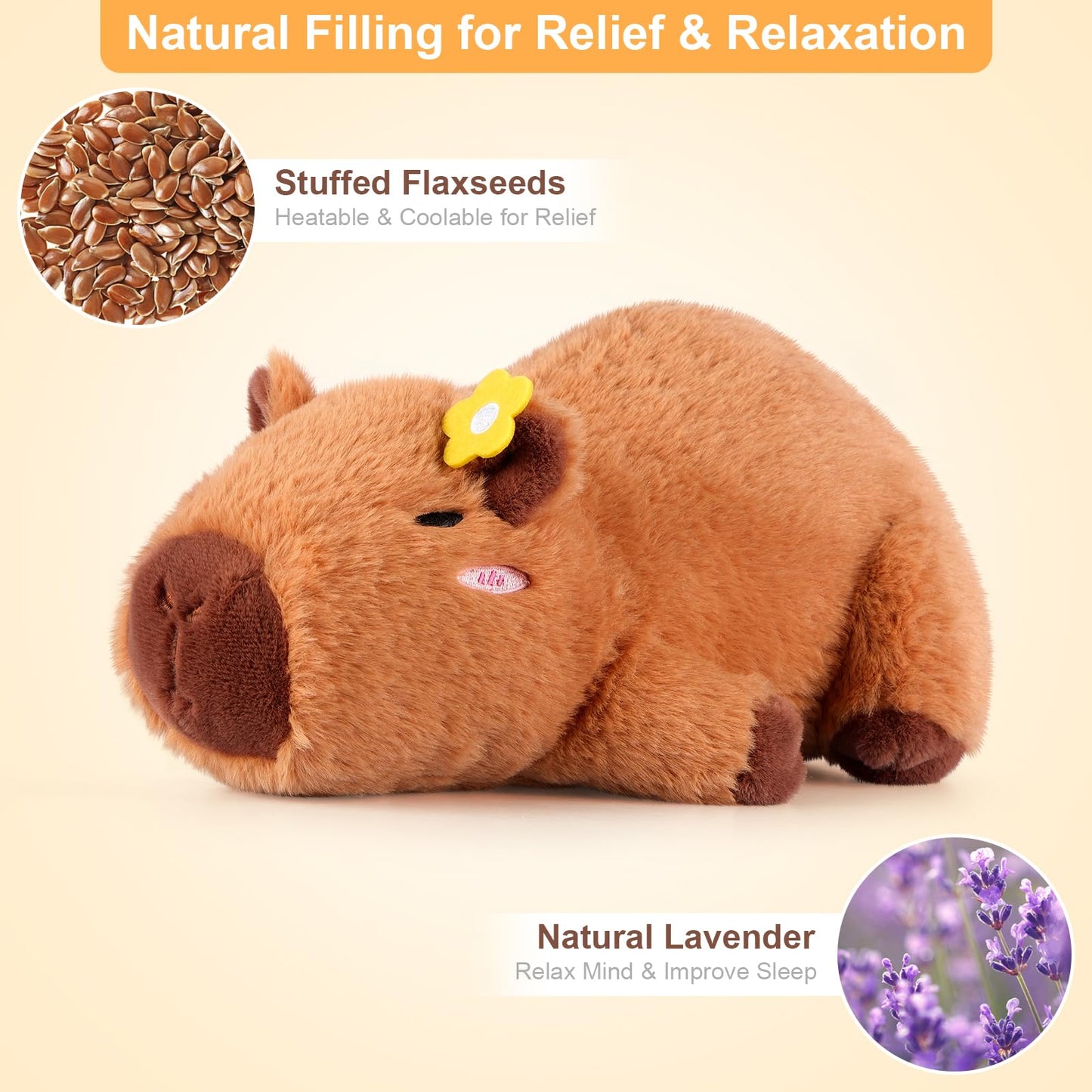 Peluche Capybara Chauffante et Réfrigérante – Soulagement Stress & Détente, Parfum Lavande, Cadeau pour Enfants et Adultes