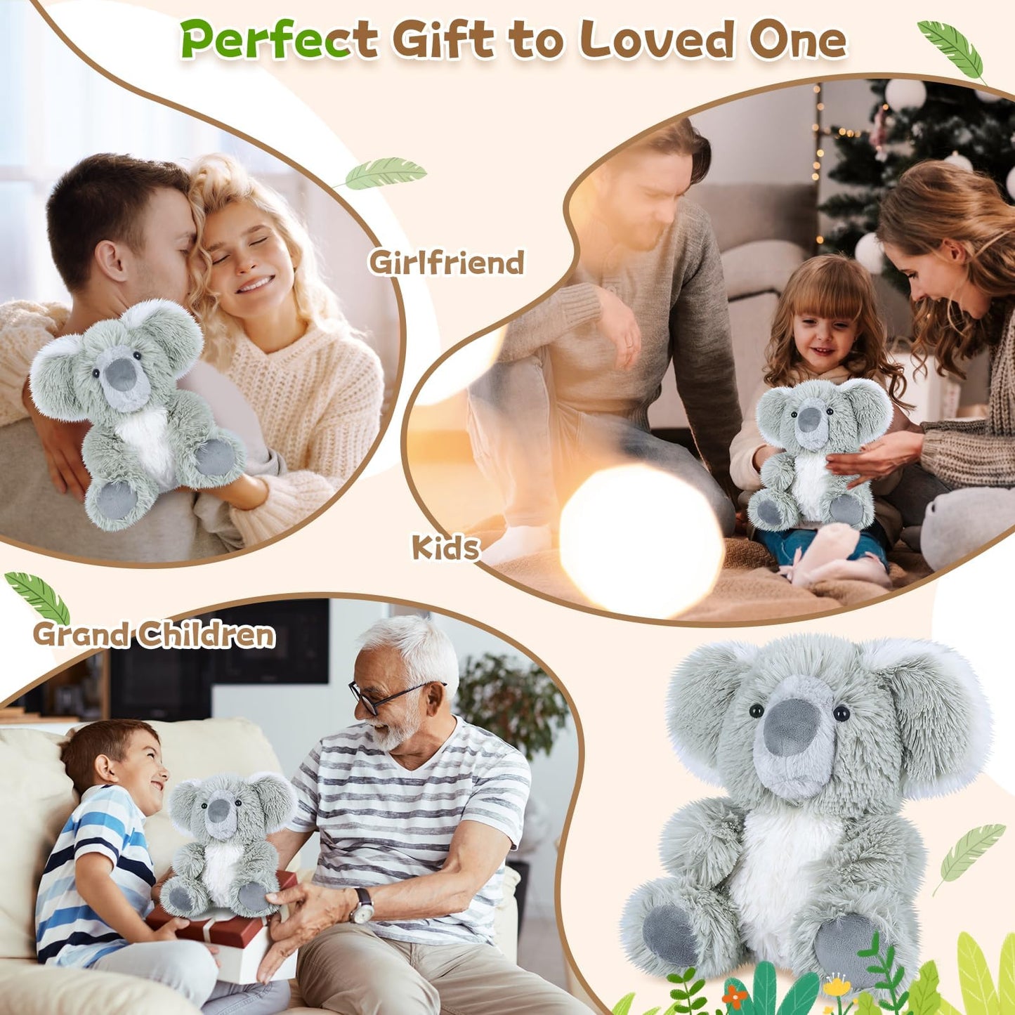 Coussin chauffant Koala pour soulagement crampes, stress & détente, peluche parfum lavande